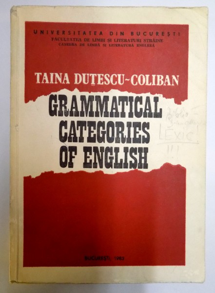 GRAMMATICAL CATEGORIES OF ENGLISH de TAINA DUTESCU COLIBAN , 1983
