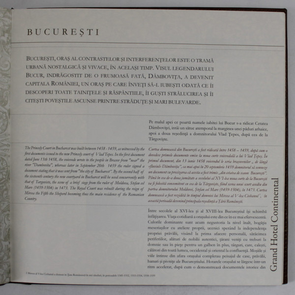 GRAND HOTEL CONTINENTAL , BUCURESTI ,  ALBUM DE PREZENTARE , TEXT ,  ANII '2000