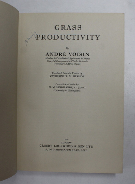 GRASS PRODUCTIVITY by ANDRE VOISIN , 1959