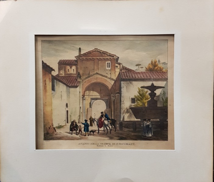 GRAVURA AVANSI DELLA CHIESA DI S. COSIMATO "Traftevere in Roma" 1829
