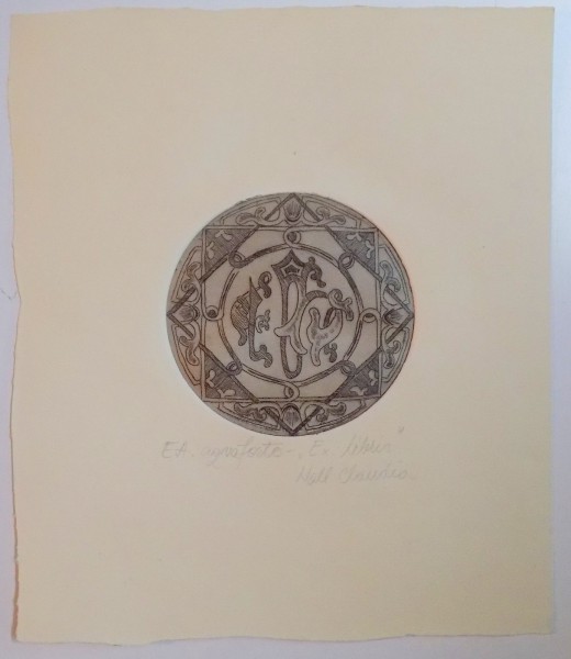 GRAVURA EX LIBRIS SEMNATA NOLL CLAUDIA, EXEMPLAR DE AUTOR