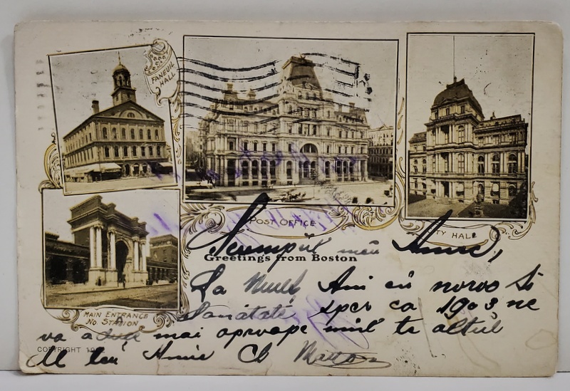 GREETINGS FROM BOSTON , CARTE POSTALA ILUSTRATA , CLASICA , 1903