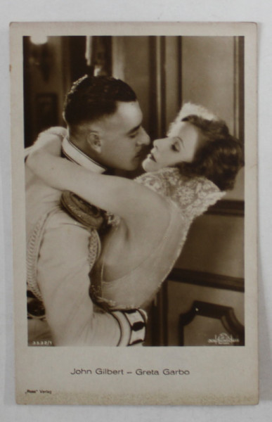 GRETA GARBO si JOHN GILBERT , SCENA DE FILM , CARTE POSTALA , INTERBELICA