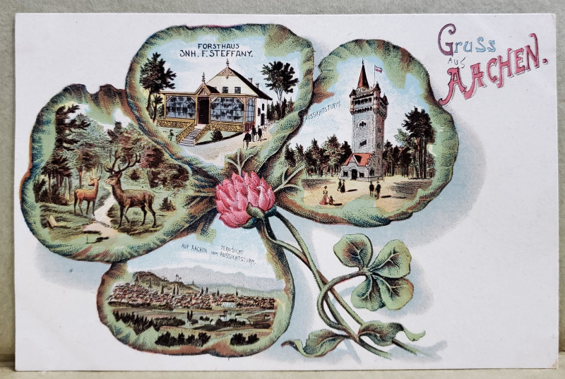 GRUSS AUS AACHEN , CARTE POSTALA ILUSTRATA CLASICA , CROMOLITOGRAFIE