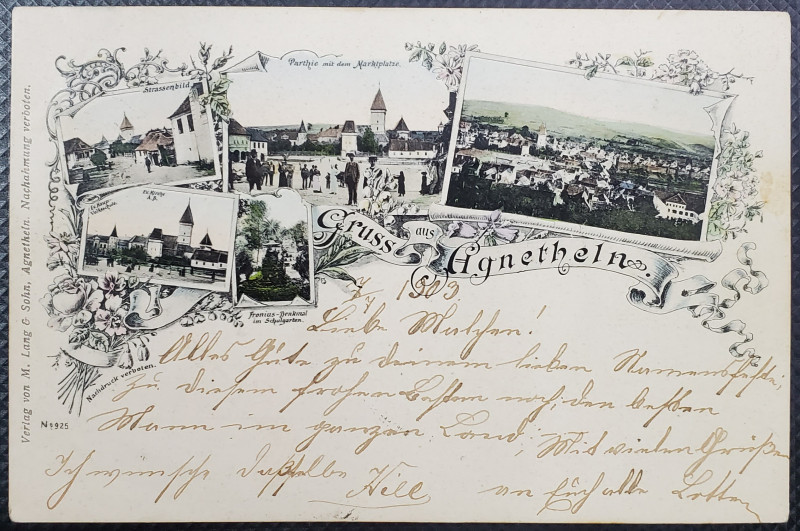GRUSS AUS AGNETHELN ( SALUTARI DIN AGNITA ) , CARTE POSTALA ILUSTRATA CLASICA , LITOGRAFIE