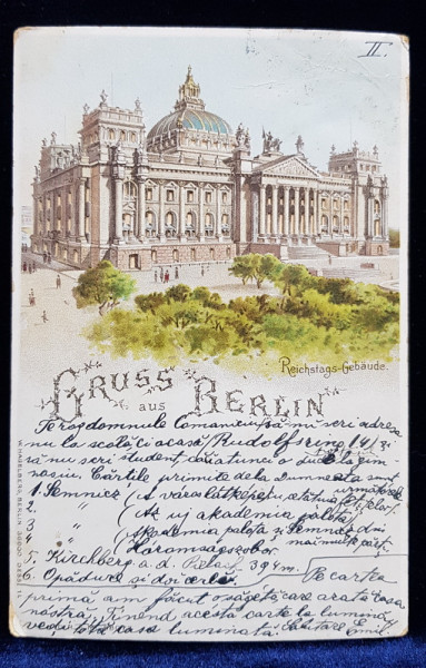 GRUSS AUS BERLIN  - REICHSTAGS GEBAUDE - SALUTARI DIN BERLIN - CLADIREA  REICHSTAGULUI , CARTE POSTALA ILUSTRATA , LITOGRAFIE , POLICROMA , CIRCULATA , CLASICA