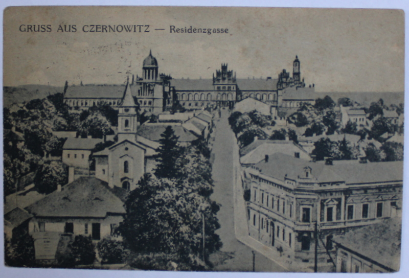 GRUSS AUS CERNOWITZ ( SALUTARI DIN CERNAUTI ) - REZIDENZGASSE, CARTE POSTALA ILUSTRATA , MONOCROMA, CIRCULATA , DATATA 1921