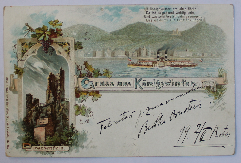 GRUSS AUS KONIGSWINTER , CARTE POSTALA ILUSTRATA , CROMOLITOGRAFIE , POLICROMA , CIRCULATA , CLASICA , DATATA 1899