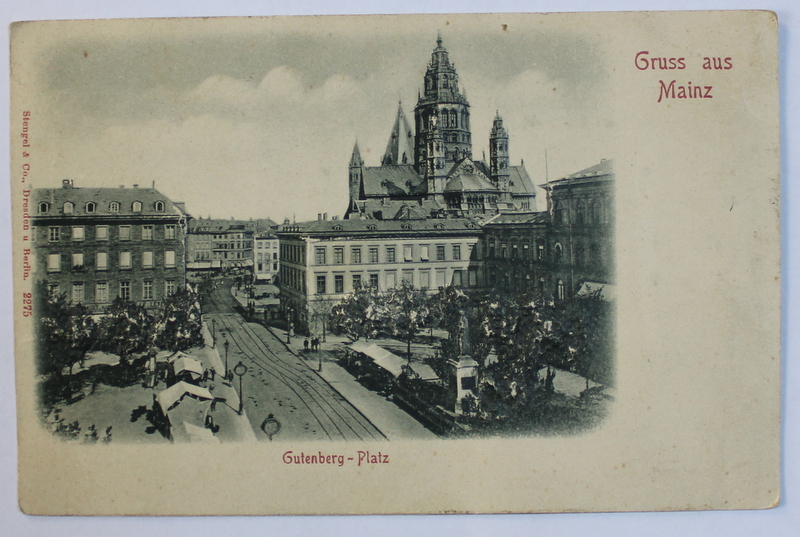 GRUSS AUS MAINZ  - GUTENBERG - PLATZ  - CARTE POSTALA ILUSTRATA , EMBOSATA , MONOCROMA , NECIRCULATA , CLASICA