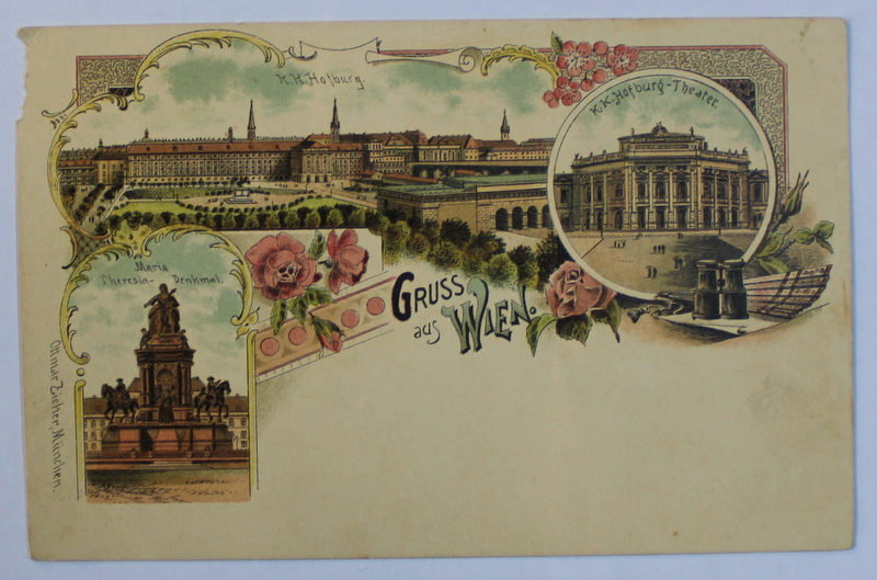 GRUSS AUS WIEN  - SALUTARI DIN VIENA , CARTE POSTALA ILUSTRATA , CROMOLITOGRAFIE , POLICROMA , NECIRCULATA , CLASICA