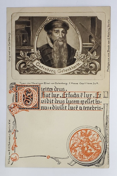 GUTENBERG GEDENKKARTE , FOTOGRAVURA , TIP CARTE POSTALA , CLASICA