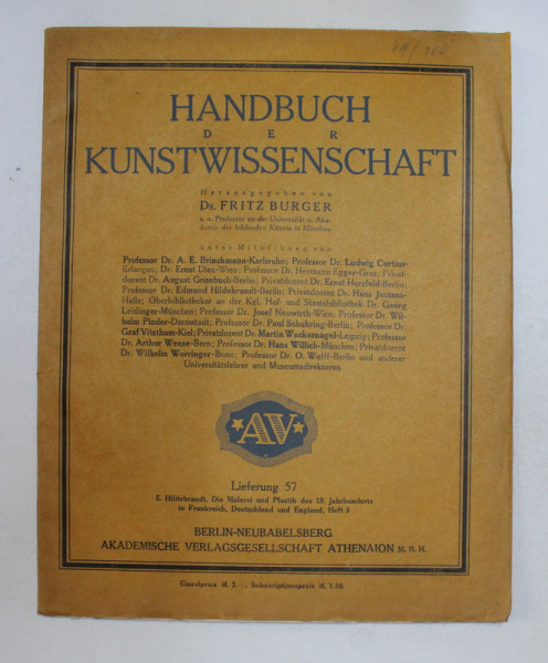 HANDBUCH DER KUNSTWISSENSCHAFT von FRITZ BURGER , LIEFERUNG 57 ,  INCEPUT DE SECOL XX