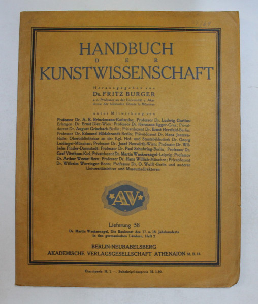 HANDBUCH DER KUNSTWISSENSCHAFT von FRITZ BURGER , LIEFERUNG 58 ,  INCEPUT DE SECOL XX