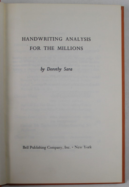 HANDWRITING ANALYSIS FOR THE MILLIONS by DOROTHY SARA , 1967