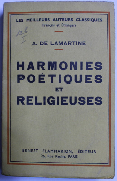 HARMONIES POETIQUES ET RELIGIEUSES par A. DE. LAMARTINE , 1927