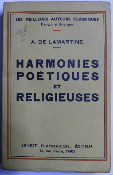 HARMONIES POETIQUES ET RELIGIEUSES par A. DE. LAMARTINE , 1927