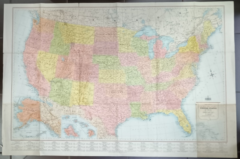 HARTA ' 50  STATE MAP OF THE UNITED STATES OF AMERICA ' SCARA 1: 4.000.000 , ANII '50 - ' 60