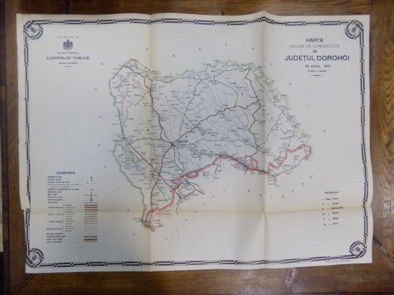 Harta cailor de comunicatie din Judetul Dorohoi anul 1915