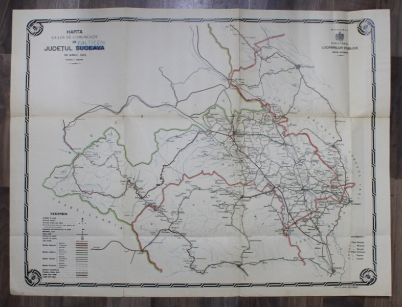 HARTA CAILOR DE COMUNICATIE DIN JUDETUL FALTICENI  , CROMOLITOGRAFIE ,   SCARA 1 : 200.000, 1914