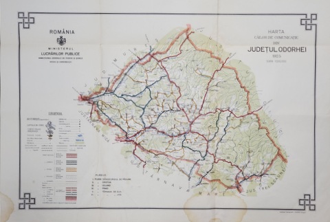 HARTA CAILOR DE COMUNICATIE DIN JUDETUL ODORHEI  , CROMOLITOGRAFIE ,   SCARA 1 : 200.000, 1925