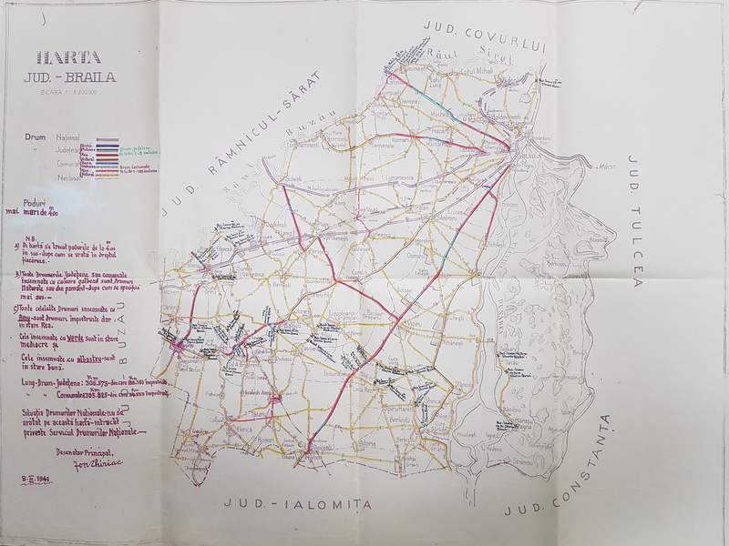 HARTA JUDETULUI BRAILA , SCARA 1 / 200.000 , DESENATOR PRINCIPAL ION CHIRIAC , POLICROMA , 1941