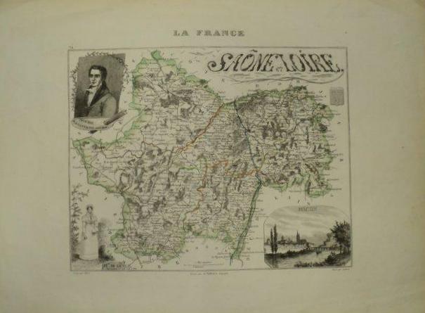 Harta regiunii Saone - Loire, Franta 1830