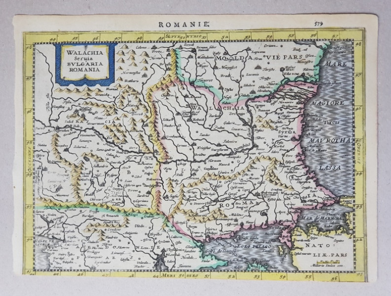 HARTA  ' ROMANIE - WALACHIA , SERBIA , BULGARIA , ROMANIA ' de JOHANNES JANSSONIUS , GRAVURA COLORATA MANUAL, CCA. 1640