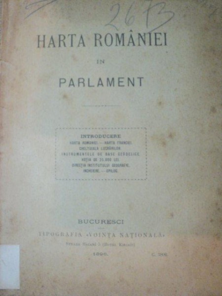 HARTA ROMANIEI IN PARLAMENT , Bucuresci 1896