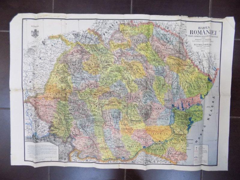 Harta Romaniei Mari, fizica, administrativa si turistica , intocmita de M. D. Moldoveanu 1934
