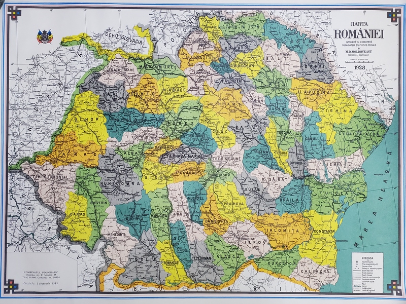 HARTA ROMANIEI MARI , intocmita de M. D . MOLDOVEANU , 1928 , SCARA 1 : 1.000.000 ,  RETIPARITA IN 1995