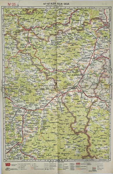 HARTA ZONEI ALBA IULIA - DEVA  , LITOGRAFIE DE M.D. MOLDOVEANU , 1936, POLICROMA
