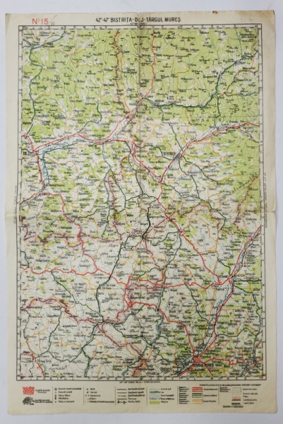HARTA ZONEI BISTRITA - DEJ - TARGU MURES  , LITOGRAFIE DE M.D. MOLDOVEANU , 1936, POLICROMA