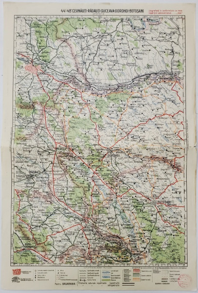 HARTA ZONEI CERNAUTI - RADUTI - SUCEAVA - DOROHOI - BOTOSANI  , LITOGRAFIE DE M.D. MOLDOVEANU , 1936, POLICROMA
