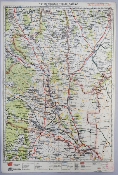 HARTA ZONEI FOCSANI - TECUCI - BARLAD , LITOGRAFIE de M.D. MOLDOVEANU , 1936