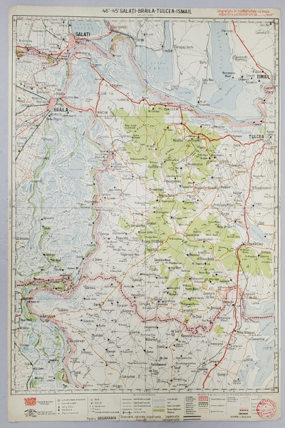 HARTA ZONEI GALATI - BRAILA - TULCEA - ISMAIL , LITOGRAFIE de M.D MOLDOVEANU , 1936