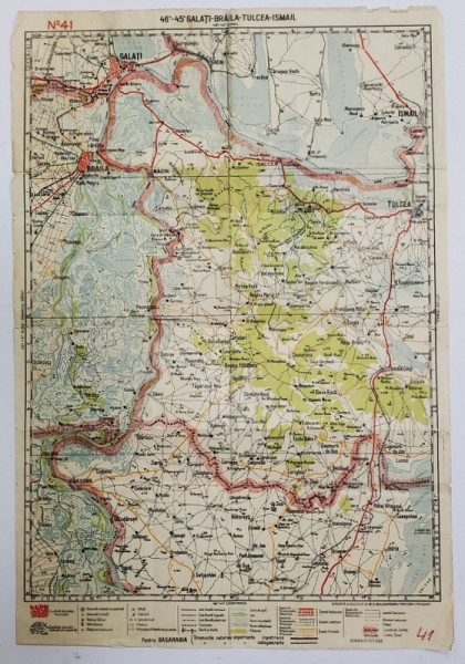 HARTA ZONEI GALATI - BRAILA - TULCEA - ISMAIL  , LITOGRAFIE DE M.D. MOLDOVEANU , 1936, POLICROMA