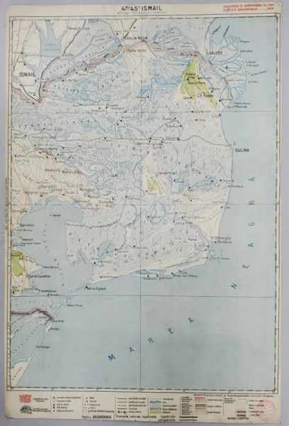 HARTA ZONEI ISMAIL - SULINA , LITOGRAFIE de M.D. MOLDOVEANU , 1936