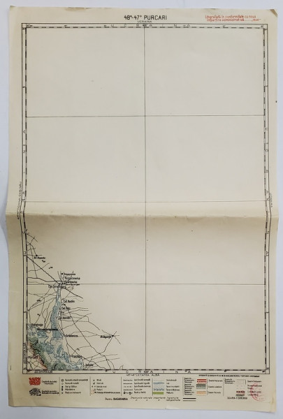 HARTA ZONEI PURCARI  , LITOGRAFIE DE M.D. MOLDOVEANU , 1936, POLICROMA
