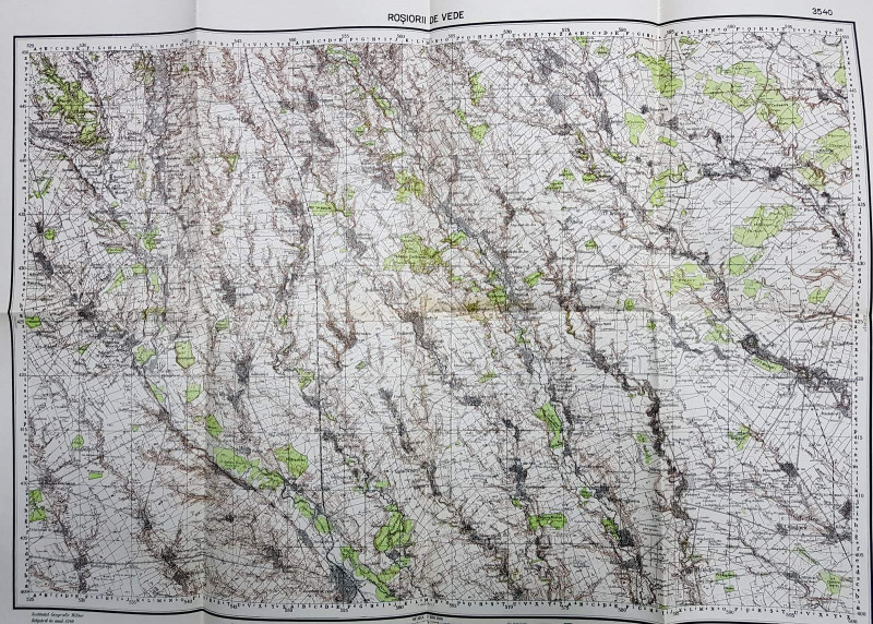 HARTA ZONEI ROSIORII DE VEDE SI IMPREJURIMI , SCARA 1 /100.000 , POLICROMA , TIPARITA IN 1940