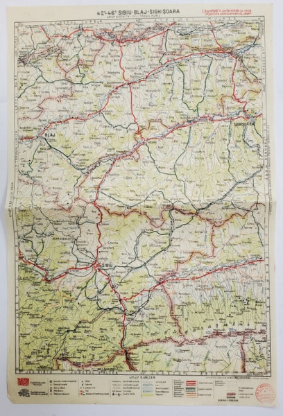 HARTA ZONEI SIBIU - BLAJ - SIGHISOARA   , LITOGRAFIE DE M.D. MOLDOVEANU , 1936, POLICROMA