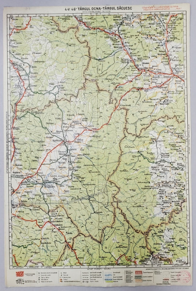 HARTA ZONEI TARGUL OCNA - TARGUL SECUIESC , LITOGRAFIE de M.D. MOLDOVEANU , 1936