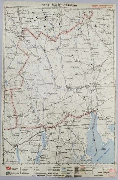HARTA ZONEI TATARASTI - TARUTINO , LITOGRAFIE de M.D. MOLDOVEANU , 1936