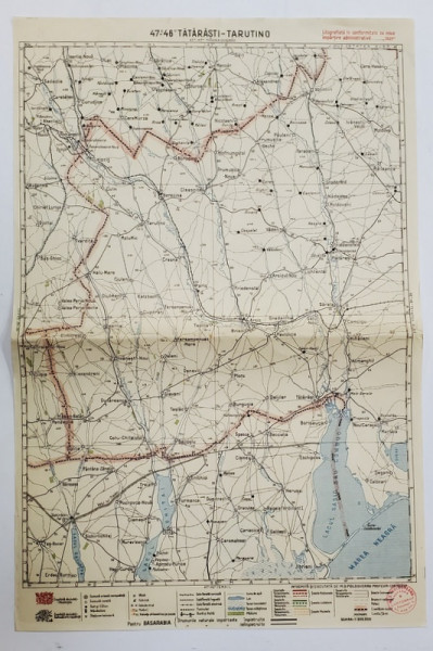 HARTA ZONEI TATARASTI - TARUTINO , LITOGRAFIE DE M.D. MOLDOVEANU , 1936, POLICROMA