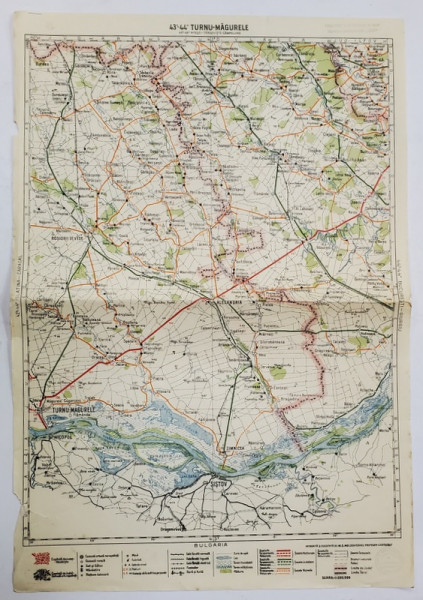 HARTA ZONEI TURNU MAGURELE , LITOGRAFIE DE M.D. MOLDOVEANU , 1936, POLICROMA