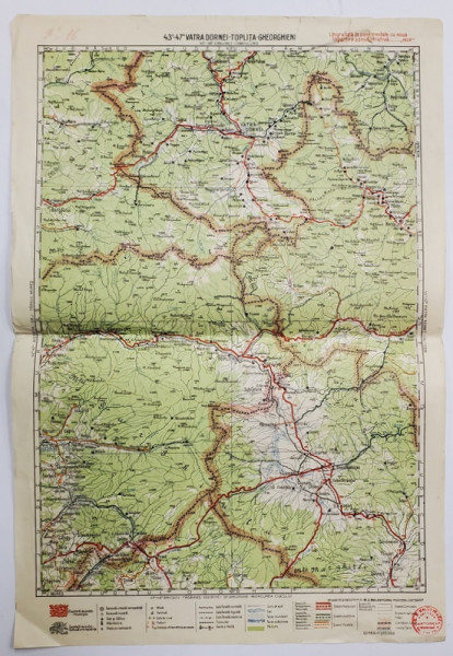 HARTA ZONEI VATRA DORNEI - TOPLITA - GHEORGHIENI , LITOGRAFIE DE M.D. MOLDOVEANU , 1936, POLICROMA