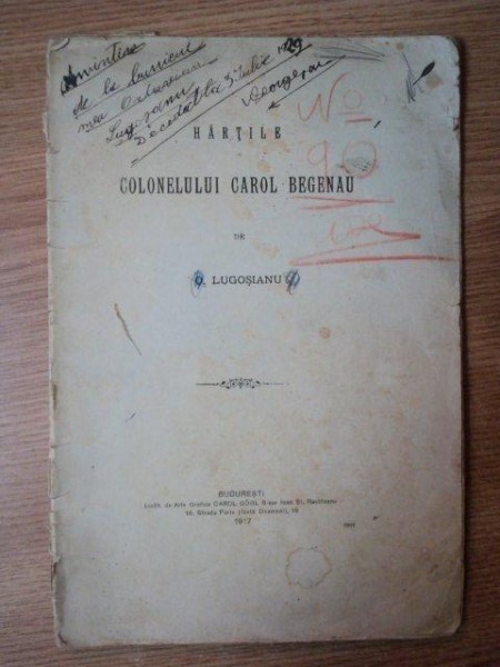 HARTILE COLONELULUI CAROL BEGENAU  de O. LUGOSIANU , 1917