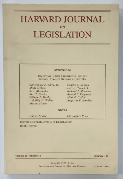 HARVARD JOURNAL ON LEGISLATION , VOLUME 25 , NUMBER 2 , SUMMER 1991