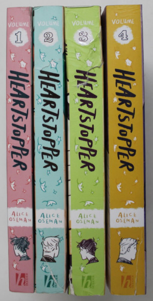 HEARTSTOPPER , VOLUMES I - IV , text and illustrations by ALICE OSEMAN , 2018 *MICI DEFECTE COTOR , *BENZI DESENATE PENBTRU ADULTI