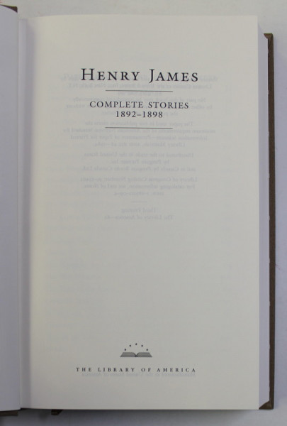 HENRY JAMES - COMPLETE STORIES 1892 - 1898 , APARUTA 1996