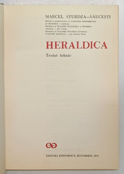 HERALDICA de MARCEL STURDZA - SAUCESTI -  BUCURESTI, 1974